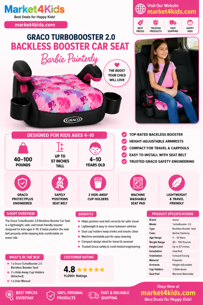 Graco TurboBooster 2.0 Backless Booster Car Seat – Barbie Painterly market4kids.com p - Market4kids