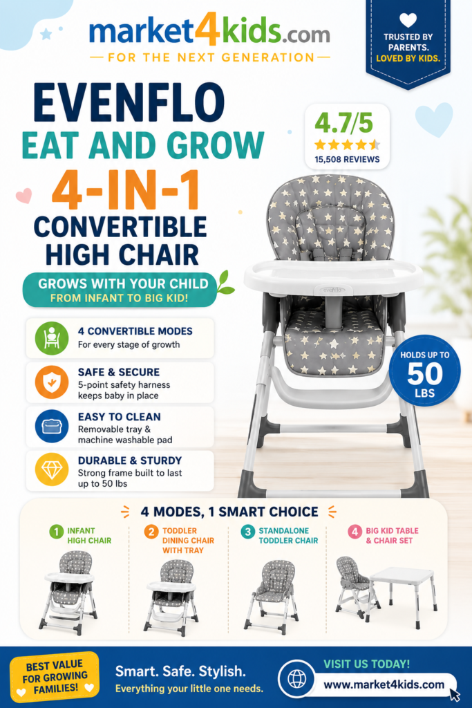 Evenflo Eat and Grow 4-in-1 Convertible High Chair White 2 Evenflo Eat and Grow 4-in-1 Convertible High Chair White market4kids.com