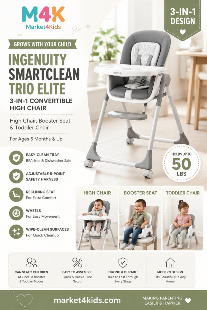 Ingenuity SmartClean Trio Elite 3-in-1 Convertible Baby High Chair market4kids.com